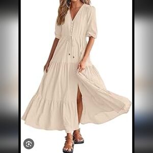 NWT Women's Cream Tiered Maxi Skirt Dress with Side Slit